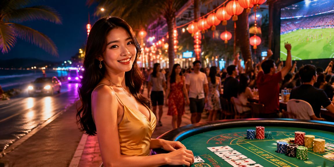 Cảnh chợ đêm Mũi Né với người chơi baccarat trực tuyến